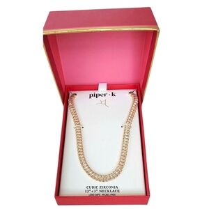 Piper k Gold Cubic Zirconia  Baqutte Style Tennis Chain Necklace NWT